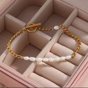 18K Gold Stainless Steel Simplicity Vintage Irregular Shaped Imitate Pearl